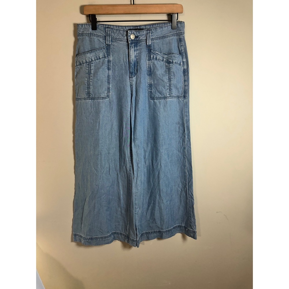Level 99 Anthropologie Eva Wide Leg Crop Tencel Jeans Light Wash Blue Size 28